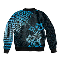 Hawaii Summer Sleeve Zip Bomber Jacket Mix Polynesian Black-Blue LT6 - Polynesian Pride