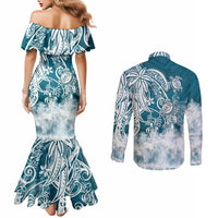 Polynesian Sea Turtle Couples Matching Mermaid Dress and Long Sleeve Button Shirts Tribal LT6 - Polynesian Pride