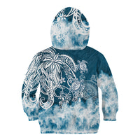 Polynesian Sea Turtle Kid Hoodie Tribal Blue LT6 - Polynesian Pride