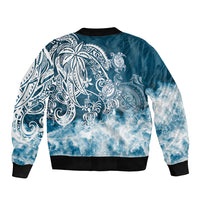 Polynesian Sea Turtle Sleeve Zip Bomber Jacket Tribal Blue LT6 - Polynesian Pride
