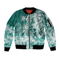 Polynesian Sea Turtle Sleeve Zip Bomber Jacket Tribal Green LT6 Unisex Green - Polynesian Pride