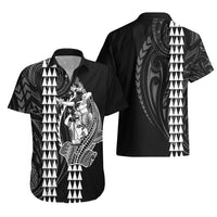 Polynesian Hawaiian Shirt Hawaiian Warrior and Aloha Girl With Hammerhead Shark Tattoos White LT6 - Polynesian Pride