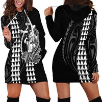 Polynesian Hoodie Dress Hawaiian Warrior and Aloha Girl With Hammerhead Shark Tattoos White LT6 - Polynesian Pride