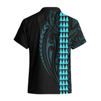 Polynesian Hawaiian Shirt Hawaiian Warrior and Aloha Girl With Hammerhead Shark Tattoos Light Blue LT6 - Polynesian Pride