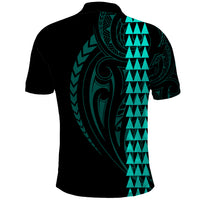 Polynesian Polo Shirt Hawaiian Warrior and Aloha Girl With Hammerhead Shark Tattoos Turquoise LT6 - Polynesian Pride