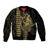 Polynesian Sleeve Zip Bomber Jacket Hawaiian Warrior and Aloha Girl With Hammerhead Shark Tattoos Gold LT6 Unisex Gold - Polynesian Pride