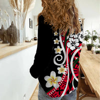 Plumeria Polynesian Women Casual Shirt Trending Red LT6 - Polynesian Pride