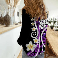 Plumeria Polynesian Women Casual Shirt Trending Purple LT6 - Polynesian Pride