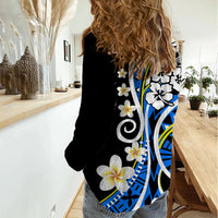 Plumeria Polynesian Women Casual Shirt Trending Blue LT6 - Polynesian Pride