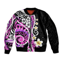 Plumeria Polynesian Sleeve Zip Bomber Jacket Trending Pink LT6 Unisex Pink - Polynesian Pride