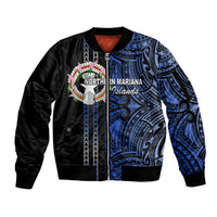 Custom Northern Mariana Islands Sleeve Zip Bomber Jacket Polynesian Tribal LT6 Unisex Blue - Polynesian Pride
