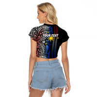 Custom Philippines Raglan Cropped T Shirt Polynesian Tribal Black LT6 - Polynesian Pride