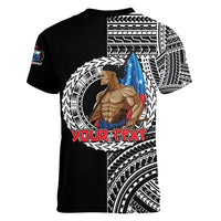 (Custom Personalised) Samoa Pride Women V Neck T Shirt Polynesian Patterns Black LT6 - Polynesian Pride