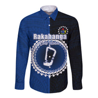Custom Rakahanga Of Cook Islands Long Sleeve Button Shirt Mix Half Black LT6 Unisex Blue - Polynesian Pride