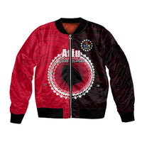 Custom Atiu Of Cook Islands Sleeve Zip Bomber Jacket Mix Half Black LT6 Unisex Red - Polynesian Pride