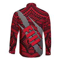 Polynesian Fiji Long Sleeve Button Shirt with Coat Of Arms Claws Style - Red LT6 - Polynesian Pride
