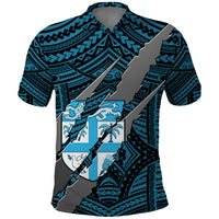 Polynesian Fiji Polo Shirt with Coat Of Arms Claws Style Blue LT6 Blue - Polynesian Pride