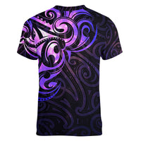 New Zealand Women V Neck T Shirt Maori Matariki Galaxy Sky Purple LT6 - Polynesian Pride