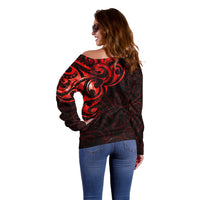 New Zealand Off Shoulder Sweater Maori Matariki Galaxy Sky Red LT6 - Polynesian Pride
