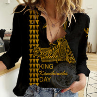 Custom Hawaii Women Casual Shirt King Kamehameha Day - Gold LT6 Female Gold - Polynesian Pride