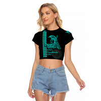 Custom Hawaii Raglan Cropped T Shirt King Kamehameha Day - Green LT6 Female Green - Polynesian Pride