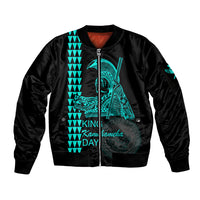 Custom Hawaii Sleeve Zip Bomber Jacket King Kamehameha Day - Green LT6 Unisex Green - Polynesian Pride