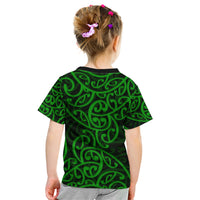 New Zealand Kid T Shirt Maori Pattern Green LT6 - Polynesian Pride