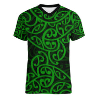 New Zealand Women V Neck T Shirt Maori Pattern Green LT6 Female Green - Polynesian Pride