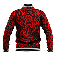 New Zealand Baseball Jacket Maori Pattern Red LT6 - Polynesian Pride