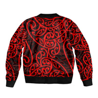 New Zealand Sleeve Zip Bomber Jacket Maori Pattern Red LT6 - Polynesian Pride