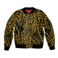 New Zealand Sleeve Zip Bomber Jacket Maori Pattern Gold LT6 Unisex Gold - Polynesian Pride