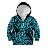 New Zealand Kid Hoodie Maori Pattern Light Blue LT6 Zip Hoodie Blue - Polynesian Pride