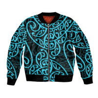 New Zealand Sleeve Zip Bomber Jacket Maori Pattern Light Blue LT6 Unisex Blue - Polynesian Pride