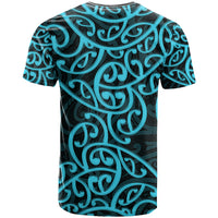 New Zealand T Shirt Maori Pattern Light Blue LT6 - Polynesian Pride