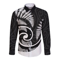 New Zealand Long Sleeve Button Shirt Maori With Silver Fern White LT6 Unisex White - Polynesian Pride