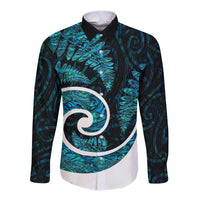 New Zealand Long Sleeve Button Shirt Maori With Silver Fern Papua Shell Green Ver.1 LT6 Unisex Green - Polynesian Pride