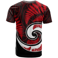 New Zealand T Shirt Maori With Silver Fern Red LT6 - Polynesian Pride