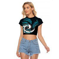 New Zealand Raglan Cropped T Shirt Maori With Silver Fern Papua Shell Green Ver.2 LT6 Female Green - Polynesian Pride