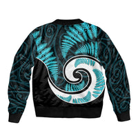 New Zealand Bomber Jacket Maori With Silver Fern Light Blue LT6 - Polynesian Pride
