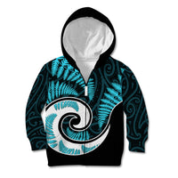 New Zealand Kid Hoodie Maori With Silver Fern Light Blue LT6 Zip Hoodie Blue - Polynesian Pride