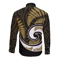 New Zealand Long Sleeve Button Shirt Maori With Silver Fern Gold LT6 - Polynesian Pride