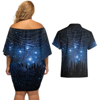 Matariki Te Tau Hou Māori Couples Matching Off Shoulder Short Dress and Hawaiian Shirt New Zealand Starry Sky LT7 - Polynesian Pride