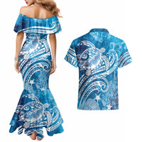 World Ocean Day Polynesian Pattern Couples Matching Mermaid Dress and Hawaiian Shirt Crystal Waves