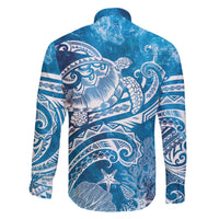 World Ocean Day Polynesian Pattern Family Matching Off The Shoulder Long Sleeve Dress and Hawaiian Shirt Crystal Waves