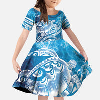 World Ocean Day Polynesian Pattern Family Matching Short Sleeve Bodycon Dress and Hawaiian Shirt Crystal Waves