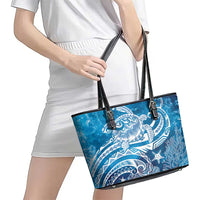 World Ocean Day Polynesian Pattern Leather Tote Bag Crystal Waves