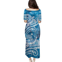 World Ocean Day Polynesian Pattern Puletasi Crystal Waves