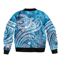 World Ocean Day Polynesian Pattern Sleeve Zip Bomber Jacket Crystal Waves