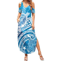 World Ocean Day Polynesian Pattern Summer Maxi Dress Crystal Waves
