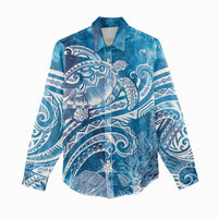 World Ocean Day Polynesian Pattern Women Casual Shirt Crystal Waves